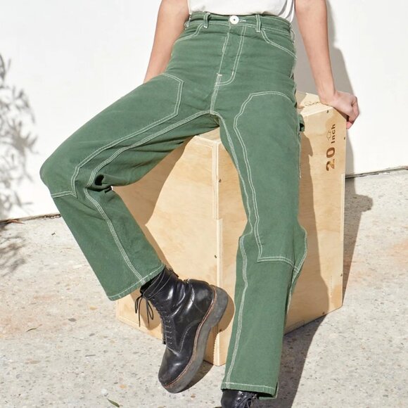 JESSE KAMM Patchfront Handy Pants in Olive Size 0 - Picture 1 of 5